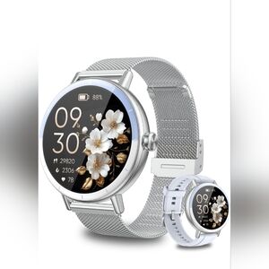 Women's Round Smartwatch Dual Bands Bluetooth Call Fitness NIB